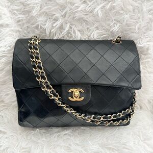 CHANEL Vintage Double Flap Quilted Lambskin Shoulder Bag